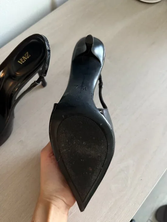 ZARA Black Patent Slingback Heels – Pointed Toe Stiletto Pumps - Picture 6 of 9